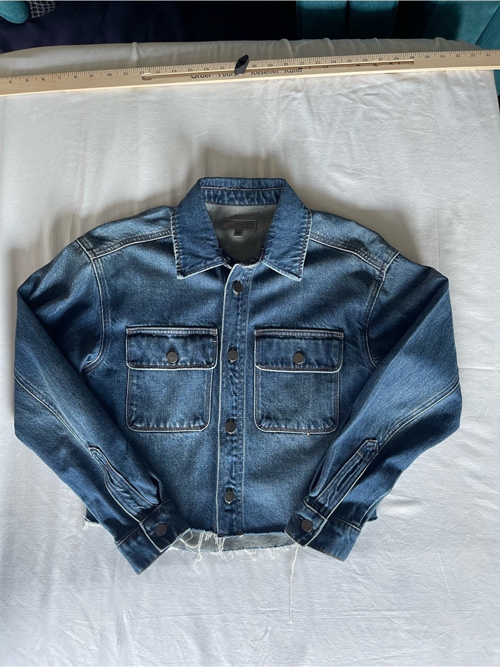 Kut from the Kloth Distressed Blue Denim Shirt Jacket